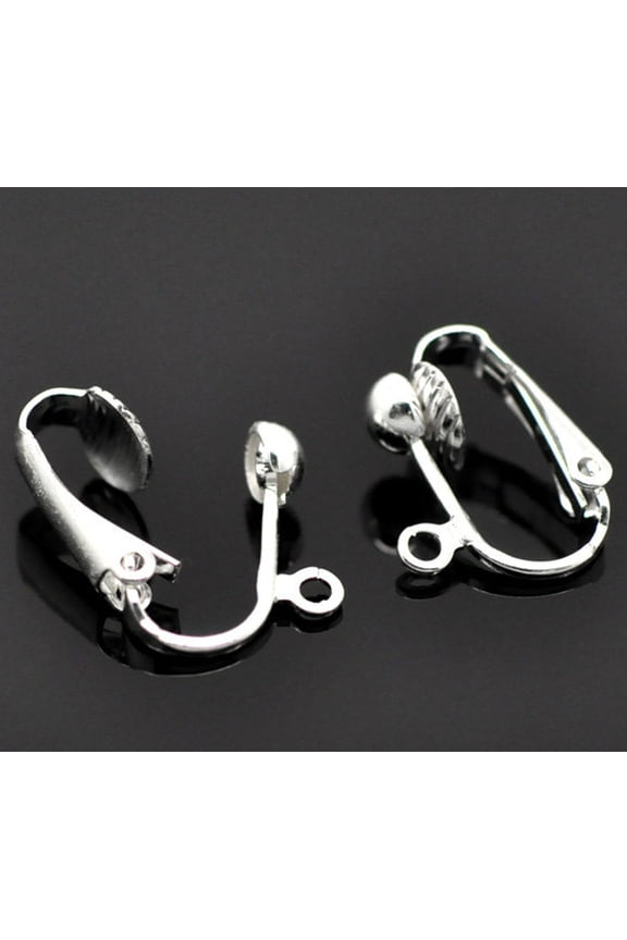 E791 - 20 pcs. Silver Plated Earring Clips Settings Lever Back with Loop - 16mm x 13mm - Great for Non-pierced Unpierced Ears