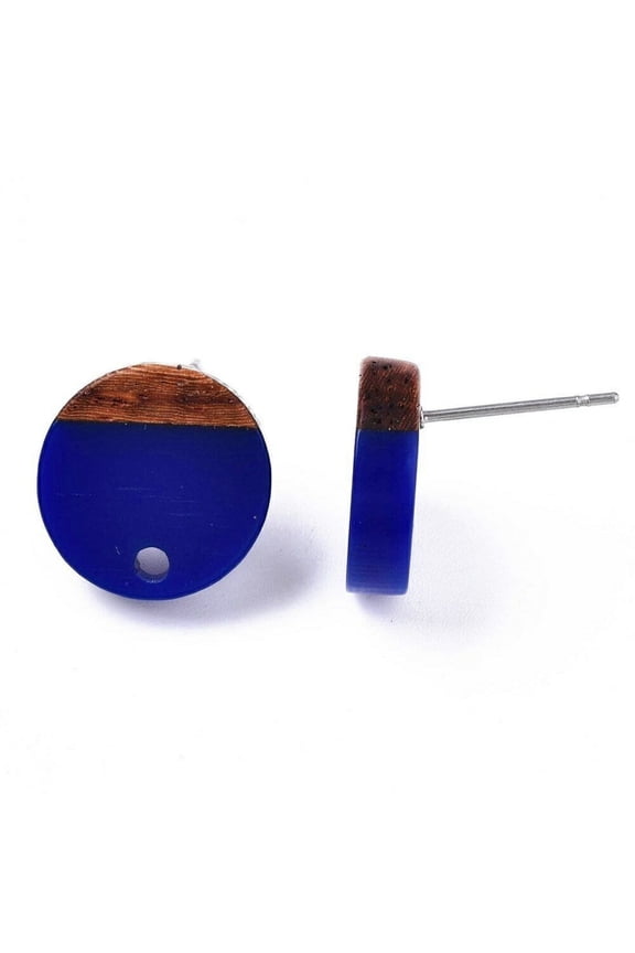E831 - 10 pcs. Stainless Steel Wood Earring Posts Studs Tacks  14mm - Brown Blue - Circle