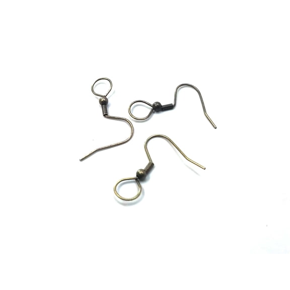 E848 - 100 pcs Antique Bronze Earring Hooks with Spring and Ball - 25mm x 20mm - Parallel Loop - Large Loop: 7mm