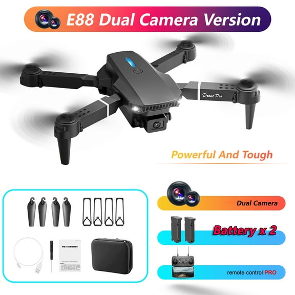 E88 Foldable Drone with Dual Cameras, 2 Batteries, One-Key Takeoff/Landing, Beginner-Friendly RC Quadcopter, Perfect Easter Gift for Men