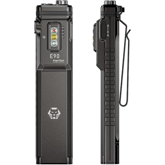 E90 3500 Lumens EDC Flat Flashlight with Proximity Sensor, Practical Sidelights, Two-Way Clip & -C Included, IP68 Pocket Flashlight
