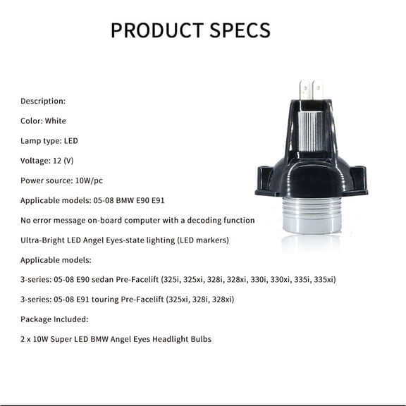 E90 Series Angel Eyes White Marker Light 6W High-Intensity LED Ring Bulb Kit for Enhanced Vehicle Visibility and Style