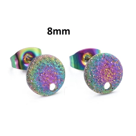 E904 - 10 pcs. (5 pairs) 304 Stainless Steel Ion Plated Rainbow Earring Posts/Bases/Studs/Settings - 8mm Diameter - Hole Size: 1.4mm - Style F