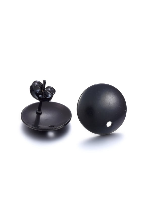 E945 - 10 pcs. 304 Stainless Steel Half Round Earring Ball Posts with Hole - Black - 13mm x 2mm - Hole: 1.5mm - with Stoppers!