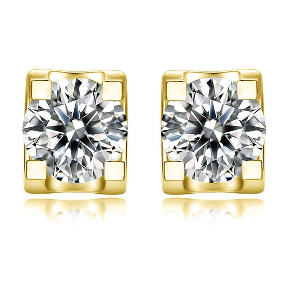 E972 - 2 pcs (1 Pair) 925 Sterling Silver Cubic Zirconia (CZ) Micro Pave Earring Studs with Rubber Backs - 7.5mm x 5mm - Real 14k Plated