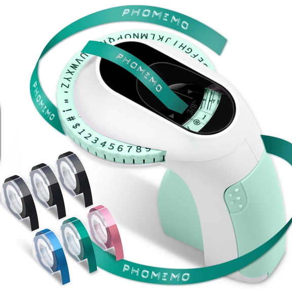 E975 Handheld 3D Embossing Label Maker, Manual Portable Emboss Label Printer with 6 Rolls Waterproof Color Tapes, 48 Character Dial European Accent & Currency Symbols, No Battery Required