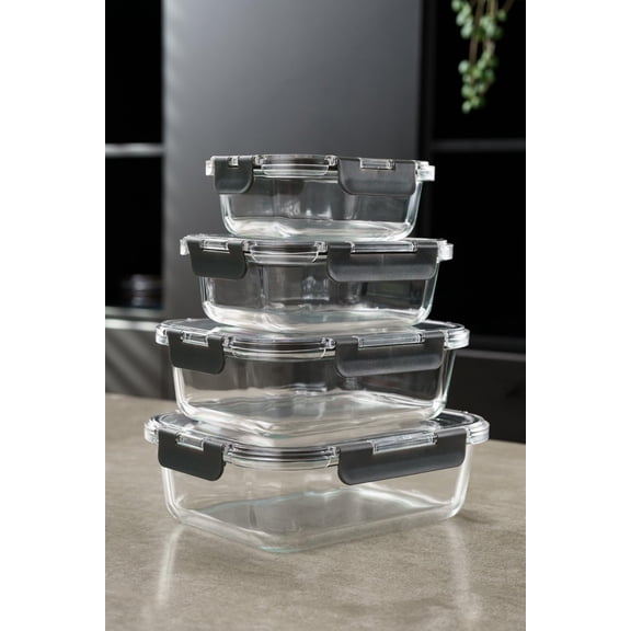 E981067 4 Piece Glass Container Set - Shatterproof, Airtight, Microwave Safe,