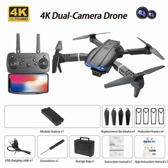E99 Drone with Dual 4K HD Camera | Gravity Control & Altitude Hold | 4 Blades + Carrying Case | Foldable for Adults | User Manual Included