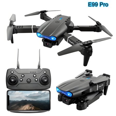 E99 PRO MAX Foldable RC Drone, Brushless Motor, 4K Dual Camera, Obstacle Avoidance, LED Lights, 2 Batteries, Storage Bag, Spare Propellers & Tools, Beginner Quadcopter, FCC Certified