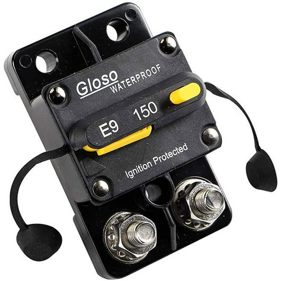 E9C 150A GLOSO Waterproof Auto Rese Breaker For Car Truck RV Automotive Marine Boat Trolling motor & Custom Wiring Audio battery protection Side by Side Stud IP67 Hi-Amp Circuit Breaker (150A)