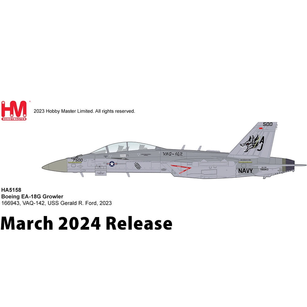 Boeing EA-18G Growler Aircraft "VAQ-142 Gray Wolves" (2023) US Navy "Air Power Series" 1/72 Diecast Model by Hobby Master