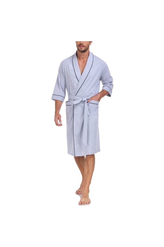 100% Cotton Men's Bathrobes Summer Kimono Mens Lightweight Soft Robe Spa Robes for Men ShorttSleeve Sleepwear Loungewear with Pockets with Pockets(Grey,L)