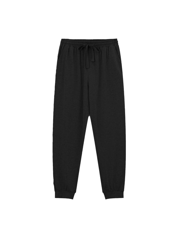 100% Cotton Men's Pajama Pants Lightweight Lounge Soft Sleep Pants for Men Sleepwear with Pockets Jogger Sleep Comfy Pj Pant(Black,L)