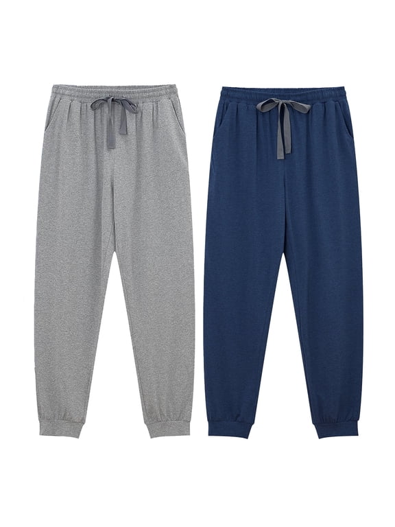 100% Cotton Men's Pajama Pants Lightweight Lounge Soft Sleep Pants for Men Sleepwear Jogger Pj Pant(Heather Blue&Heather Gray,M)