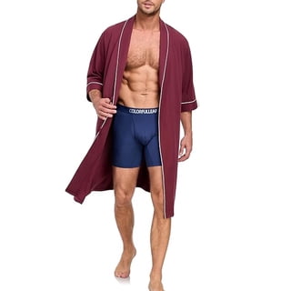 EA'S SECRET 100% Cotton Men's Lightweight Robe Short Sleeve Mens Bathrobe Lightweight Spa Bath Robe for Men(Burgundy,L)