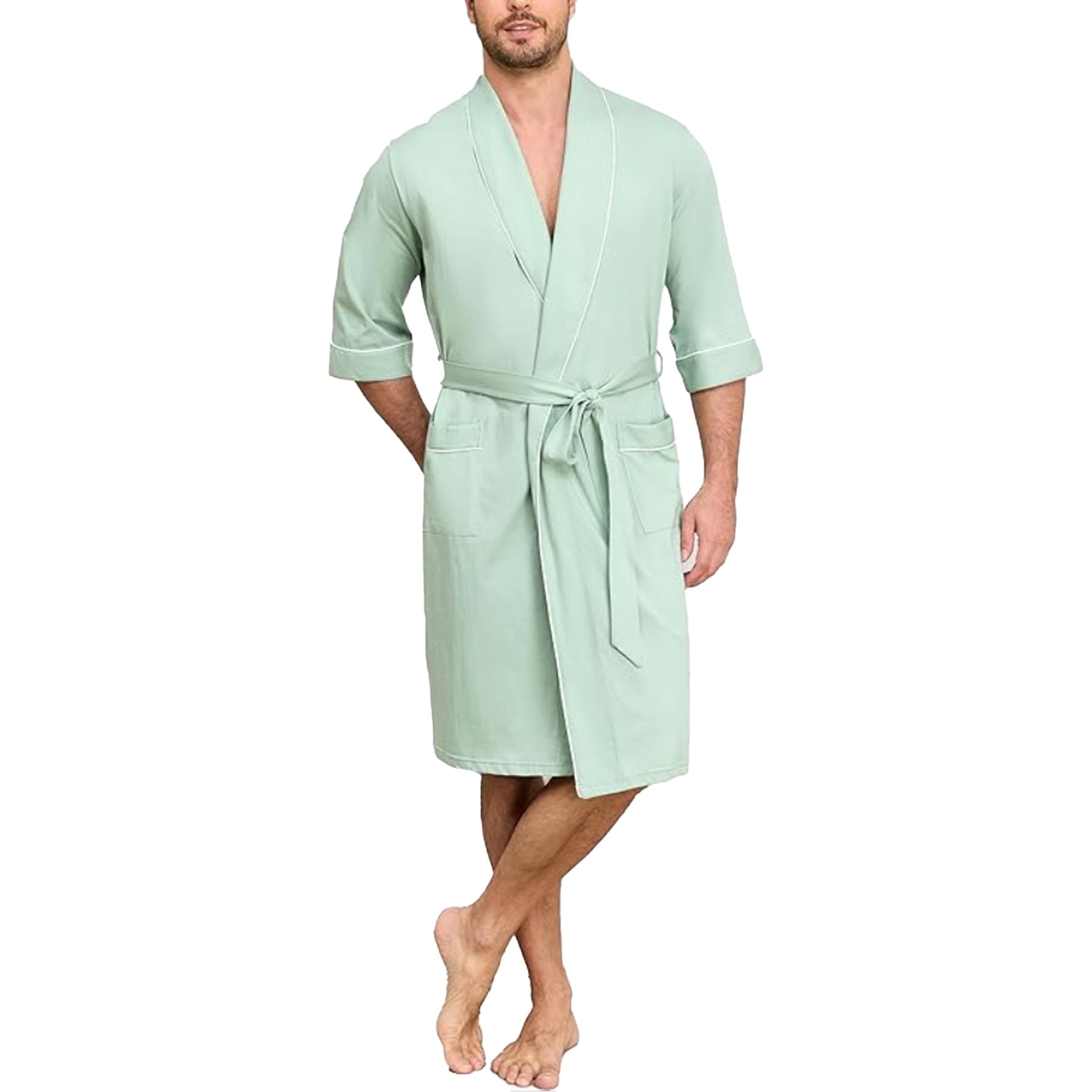 Light Robe Men's EA'S SECRET 100% Cotton Men's Lightweight Robe Short Sleeve Mens ...