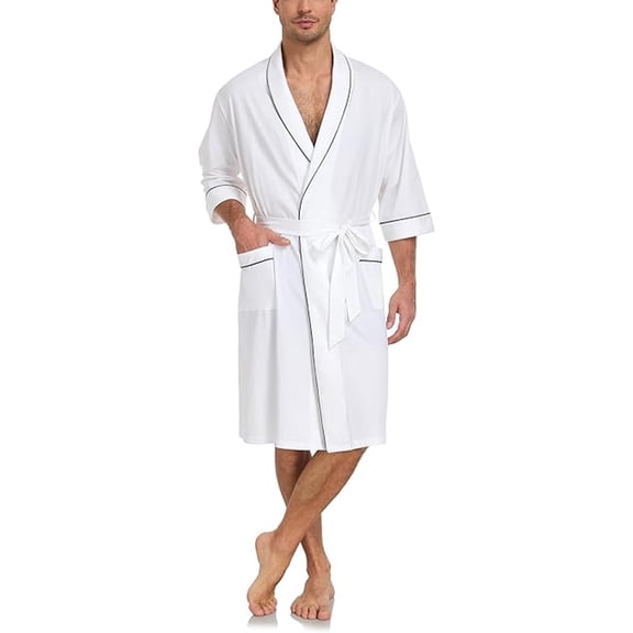 EA'S SECRET 100% Cotton Men's Lightweight Robe Short Sleeve Mens Bathrobe Lightweight Spa Bath Robe for Men(White,XL)