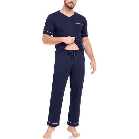 EA'S SECRET 100% Cotton Mens Pajamas Set Short Sleeve Top and Long Pants Pjs Lightweight Pullover Sleepwear with Pocket(N,S)
