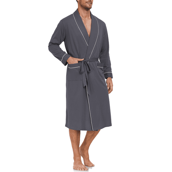 EA'S SECRET 100% Cotton Mens Robe Lightweight Long Kimono Bathrobe with Pockets Cozy Knit Spa Robes Breathable Shower Bath Robes(Iron Gray,M)