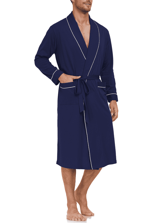 100% Cotton Mens Robe Lightweight Long Kimono Knit Spa Loungewear with Pockets(Grey,XL)