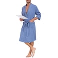 thumbnail image 1 of EA'S SECRET 100% Cotton Mens Robe Ultra Soft Cotton Bathrobe Lightweight Kimono V Neck Collor Loungewear Knee Length with Pockets Spa Robes for Men ShorttSleeve Sleepwear(Blue,2XL), 1 of 8