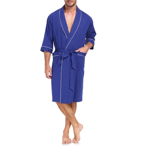 EA'S SECRET 100% Cotton Mens Robes Lightweight Kimono Bathrobe Soft Robe Shortt Sleeve Sleepwear Soft Knee Length Loungewear with Pockets Spa Robes for Men (Cobalt Blue,2XL_NEW)