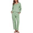 thumbnail image 1 of EA'S SECRET 100% Cotton Pajamas for Women Set 2 Piece Lounge Set V Neck Long Sleeve Pj Long Pants Sleepwear with Pockets(Sage Green,2XL), 1 of 10
