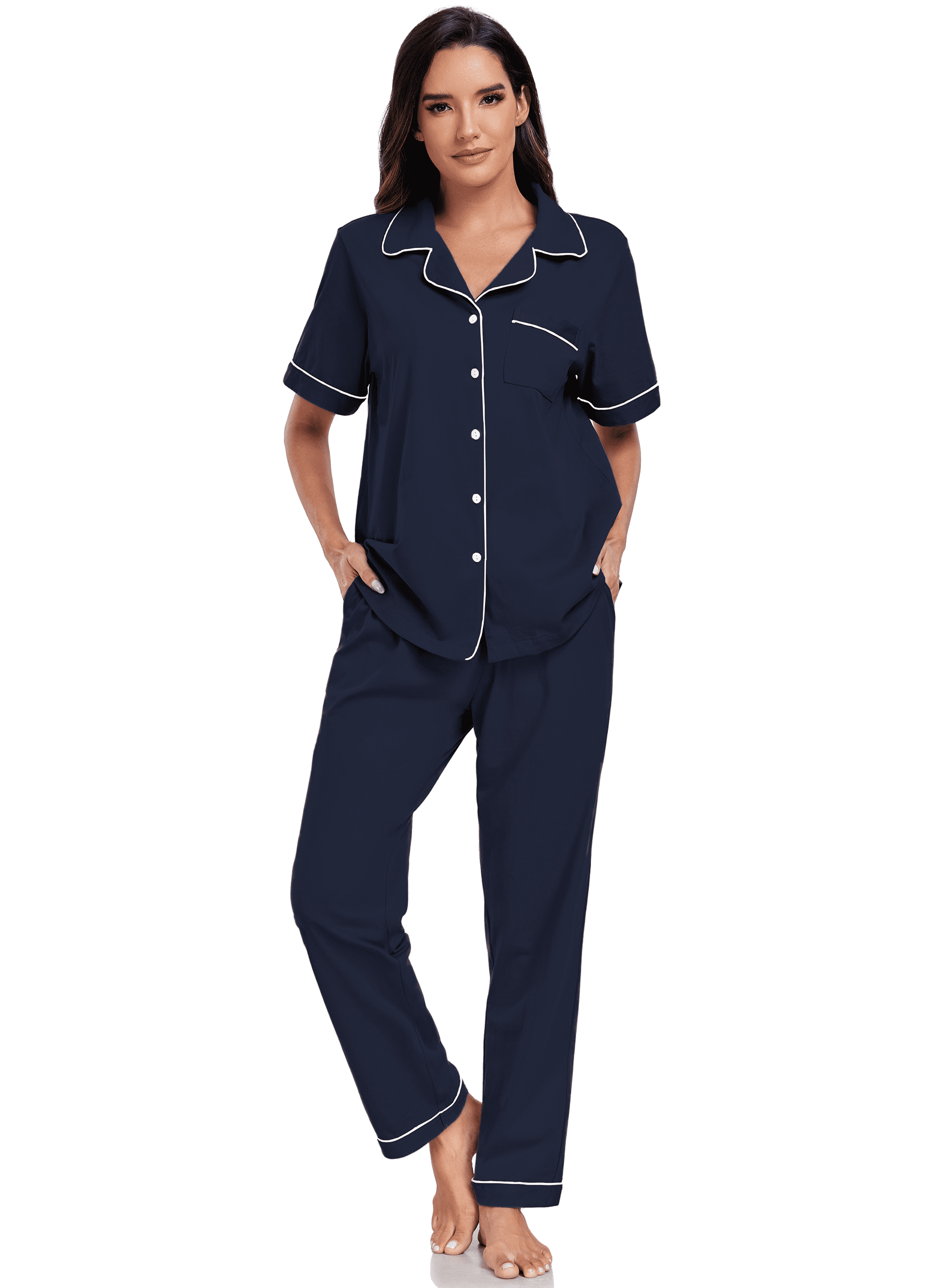 EA'S SECRET 100% Cotton Pajamas for Women Set Button Down Short Sleeve ...