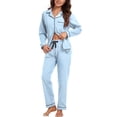 thumbnail image 1 of EA'S SECRET 100% Cotton Pajamas for Women Set Long Sleeve Sleepwear Button Down Loungewear Soft Pjs 2 Piece Lounge Sets(Light Blue,M), 1 of 7
