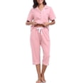 thumbnail image 1 of EA'S SECRET 100% Cotton Pajamas for Women Set Short Sleeve Women's Sleepwear Button Down Loungewear Capri Summer Pajama Pants with Pockets(Pink,S), 1 of 6