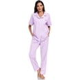 thumbnail image 1 of EA'S SECRET 100% Cotton Pajamas for Women Set Short Sleeve Pj Sets Button Down(Light Purple,M), 1 of 9