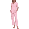 thumbnail image 1 of EA'S SECRET 100% Cotton Pajamas for Women Set Short Sleeve and Long Pants Pj Sets Woman Button Down Sleepwear with Pockets(Pink,S), 1 of 9
