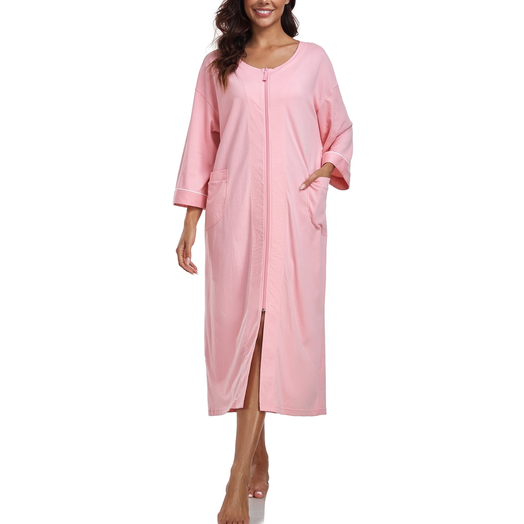 Female Robe Top EA'S SECRET 100% Cotton Robe for Women Zipper Front Womens Robes Knee ...