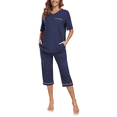 thumbnail image 1 of EA'S SECRET 100% Cotton Women Pajamas Set Soft Sleepwear Pjs 2 Piece Sleepwear With Pockets Capri Pants Summer(Navy Blue,S), 1 of 10