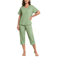 thumbnail image 1 of EA'S SECRET 100% Cotton Women Pajamas Set Soft Sleepwear Pjs 2 Piece Sleepwear With Pockets Capri Pants Summer(Sage Green,L), 1 of 1
