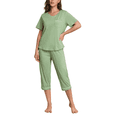 thumbnail image 1 of EA'S SECRET 100% Cotton Women Pajamas Set Soft Sleepwear Pjs 2 Piece Sleepwear With Pockets Capri Pants Summer(Sage Green,L), 1 of 7