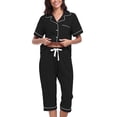 thumbnail image 1 of EA'S SECRET 100% Cotton Women's Pajama Sets Short Sleeve Button Down Capri Nightwear V Neck Pjs Sleepwear with Pockets(Black,M), 1 of 6