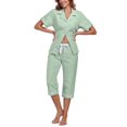thumbnail image 1 of EA'S SECRET 100% Cotton Women's Pajama Sets Short Sleeve Button Down Capri Nightwear V Neck Pjs Sleepwear with Pockets(Sage Green,2XL), 1 of 6