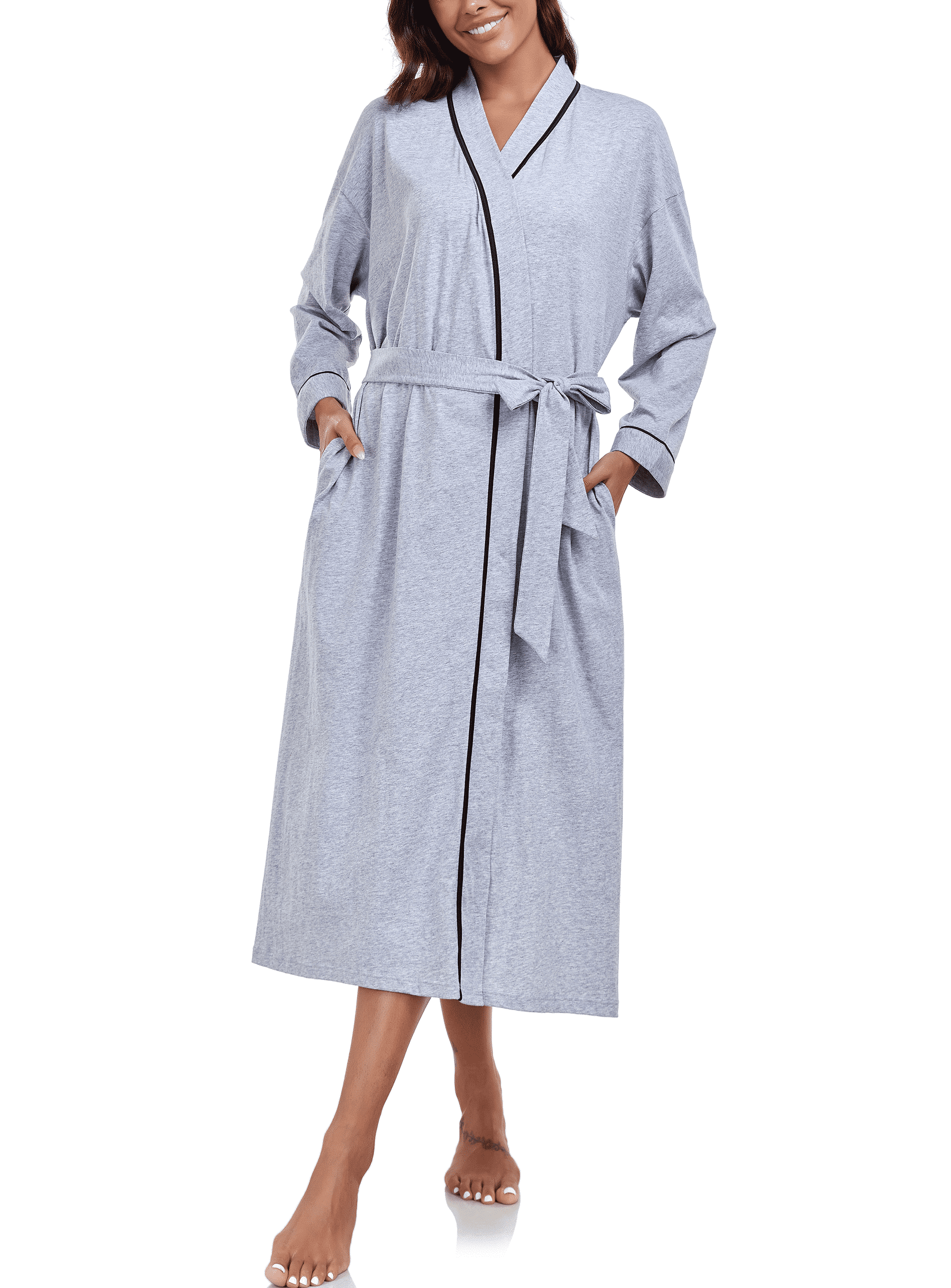 Long Gray Robe EA'S SECRET 100% Cotton Womens Robe Lightweight Long Kimono Bath Robe ...