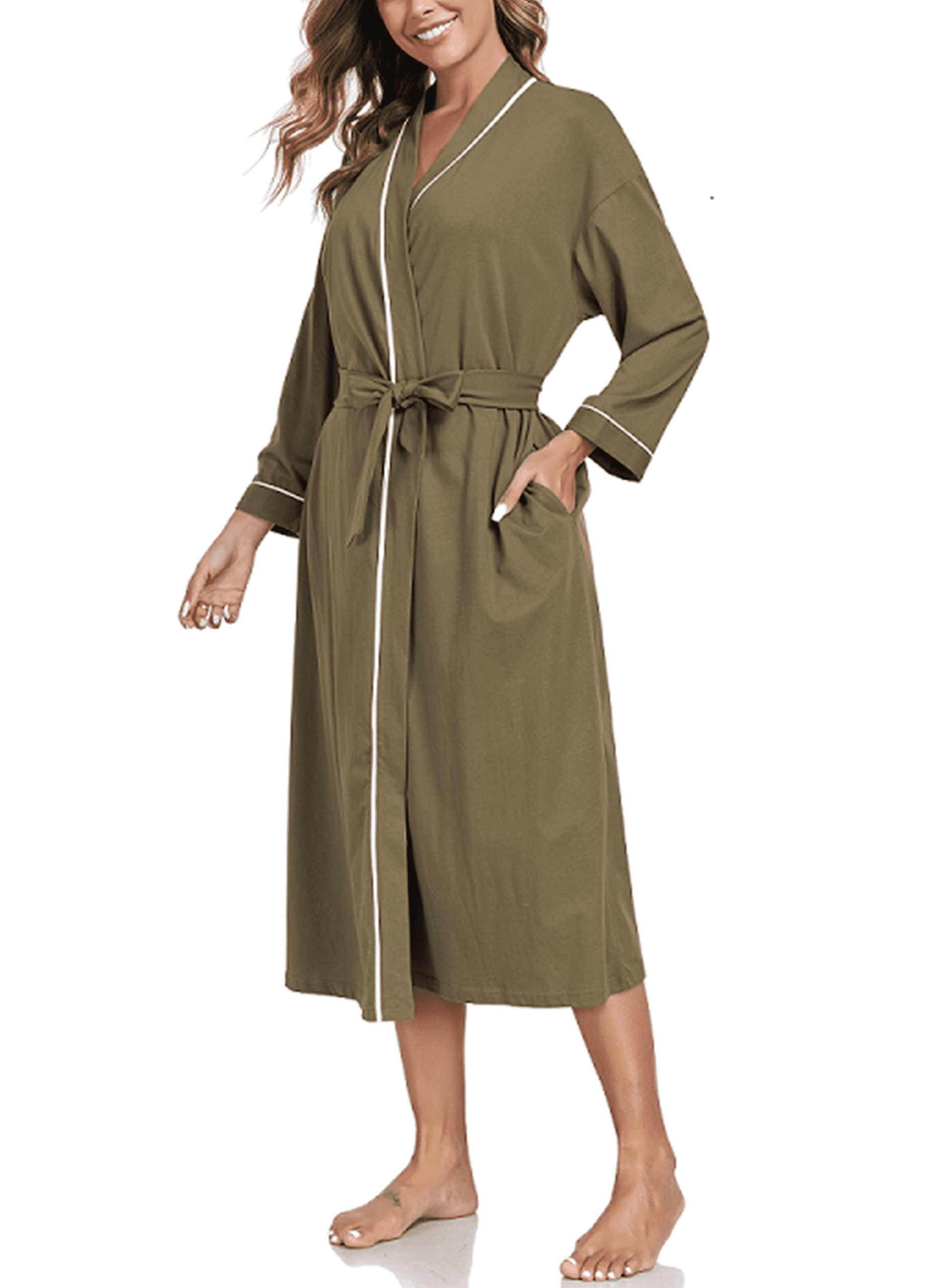EA'S SECRET 100% Cotton Womens Long Robe Lightweight Kimono Bath Robe ...