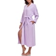 thumbnail image 1 of EA'S SECRET 100% Cotton Womens Robe Lightweight Long Kimono Bath Robe Soft Knit Spa Robes Ladies Loungewear with Pockets(Purple,2XL), 1 of 8