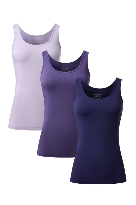 3 Pack Women Scoop Neck Tank Tops Sleeveless Casual Shirts Racerback Basic Strap Slim Fitted Undershirts Racerback Summer Tee(3A,L)