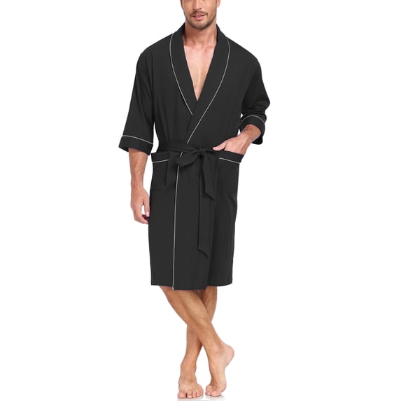 EA'S SECRET Men's 100% Cotton Bathrobes Lightweight Soft Kimono Summer Breathable Short Sleeve Knit Spa Robe with Pockets(Loden Frost,M)