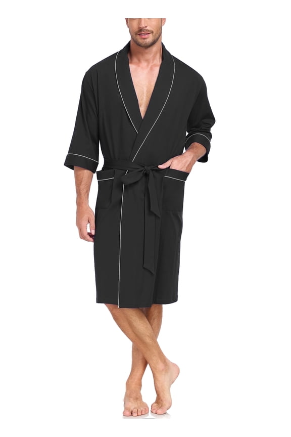 Men's 100% Cotton Bathrobes Lightweight Soft Kimono Summer Breathable Short Sleeve Knit Spa Robe with Pockets(Loden Frost,M)