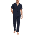 thumbnail image 1 of EA'S SECRET Men's 100% Cotton Pajama Sets Button Down Loungewear with Long Pants Summer Breathable Pjs with Pockets(Navy Blue,M), 1 of 9