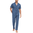 thumbnail image 1 of EA'S SECRET Men's 100% Cotton Pajama Sets Button Down Loungewear with Long Pants Summer Breathable Pjs with Pockets(Blue,L), 1 of 9