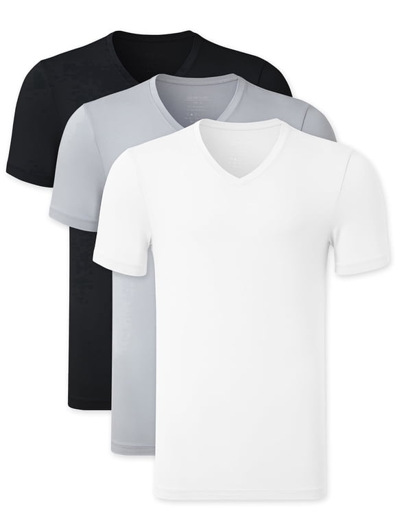 Men's Bamboo Rayon Undershirts Slim Fit Tees Men V Neck Stretchy T-Shirts Knit Summer 3 Pack(3C,L)