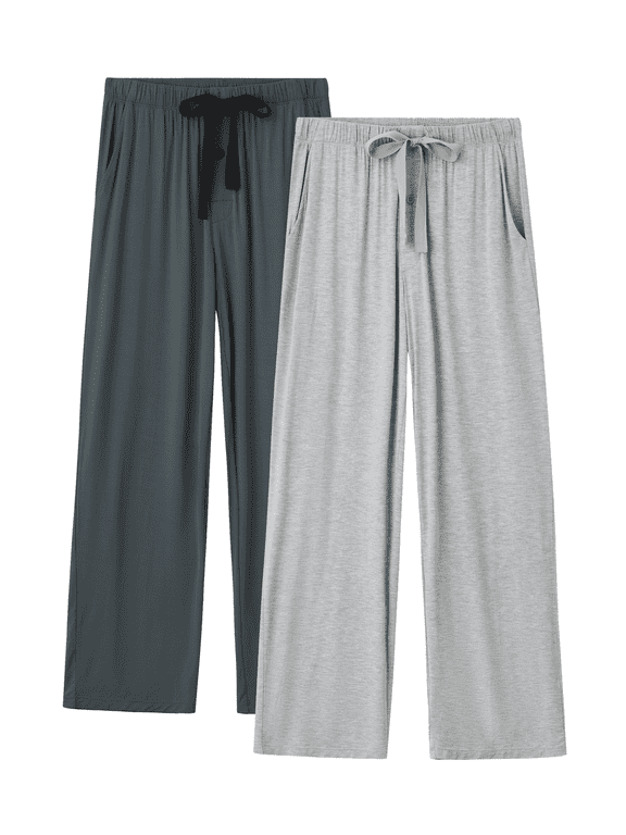 Men's Pajama Bamboo Rayon Pants Comfortable Long Pj Bottoms for Men Elastic Wide Waistband Sleep & Lounge Pants (DG, L)
