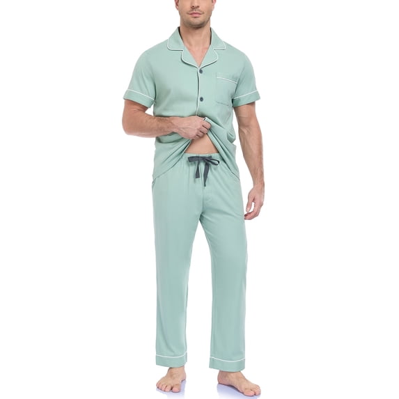 EA'S SECRET Men's Pajama Set Sleepwear 100% Cotton Pjs Lightweight Short Sleeve Shirts and Bottoms Loungewear Soft Comfy Sleep Sets(Turquoise,L)