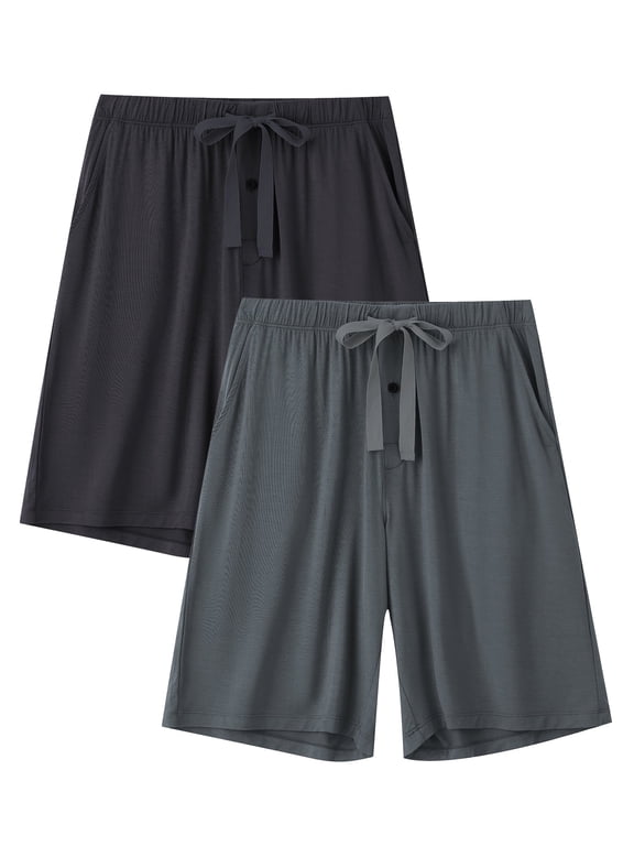 Men’s Pajama Bottoms Bamboo Rayon Short Flexible Elastic Waistband Drawstring Sleep Pants with Pockets Knit Summer (BG, L)